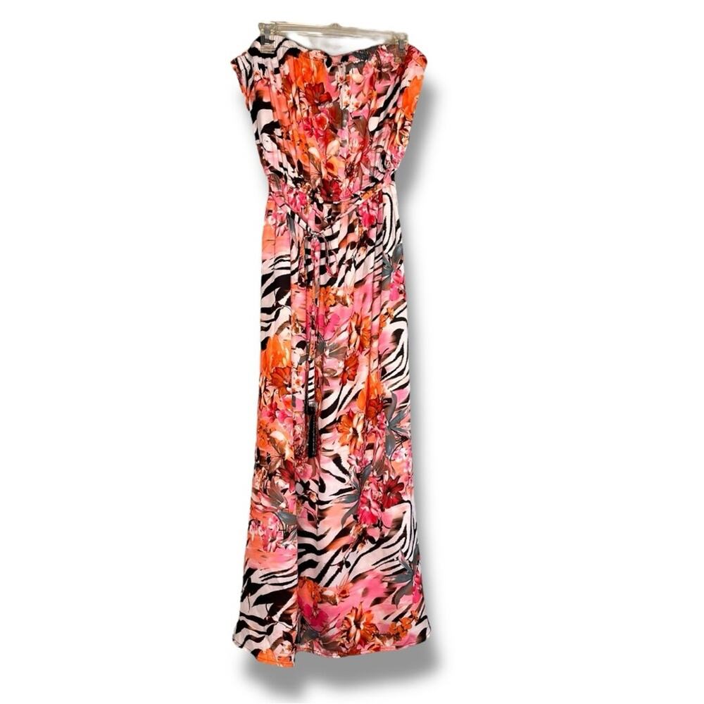Jennifer Lopez Summer Oasis floral zebra print strapless maxi dress NWT size PL - Picture 2 of 12